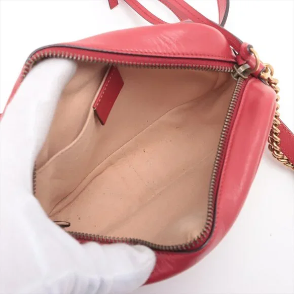 Sold✅Gucci GG Marmont Leather Chain Shoulder Bag Red 448065 - Picture 6 of 9